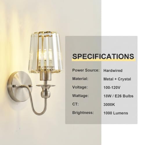 Image of KARTOOSH Hardwired Crystal Wall Sconces Set of 2