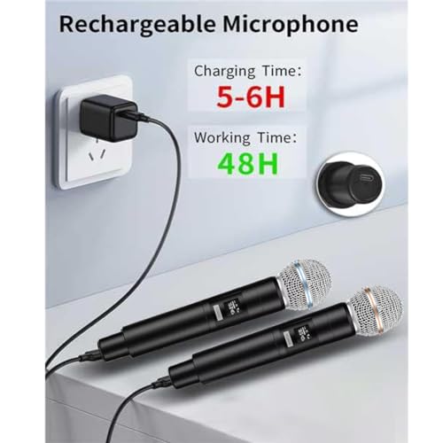 Kabelloses Mikrofon, Professionelles Wiederaufladbares Funkmikrofon, kabelloses Mikrofonsystem für Karaoke und Partys, für DJ Gesang Rede Kirche, Party, Hochzeit