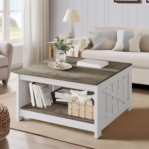 YITAHOME-Coffee-Table-Farmhouse-Coffee-Table-with-Storage-Rustic-Wood-Cocktail-Table-Square-Coffee-Tables-for-Living-Meeting-Room-with-Half-Open-Storage-Compartment-Light-Brown-and-White