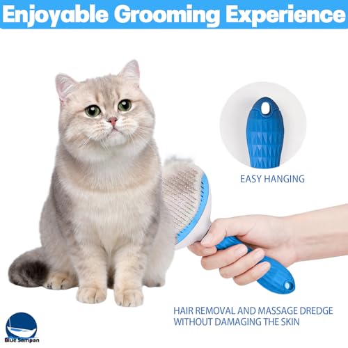 Image of Cat Brush for Shedding, Self Cleaning Slicker Brush, Soft Silicone Self Cleaning for Short and Long Haired Cats for Grooming and Massaging