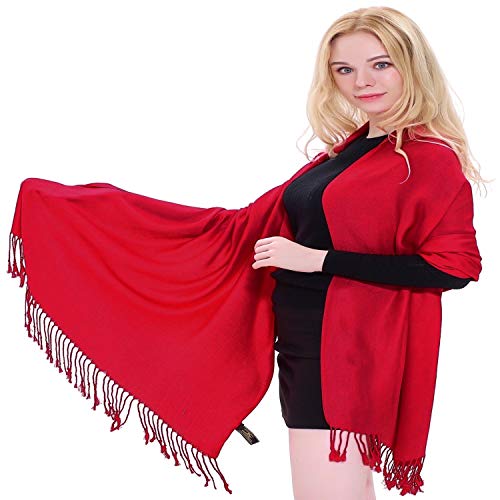 CJ Apparel Red Solid Color Tassels Design Nepalese Shawl Seconds Scarf Wrap Stole Throw Head Wrap Pashmina Hand Made in Nepal New2