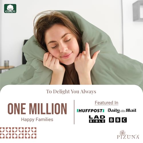 Pizuna Pure 100% Cotton King Size Duvet Cover Sets with Fitted Sheets Seafoam Sage - Image 2