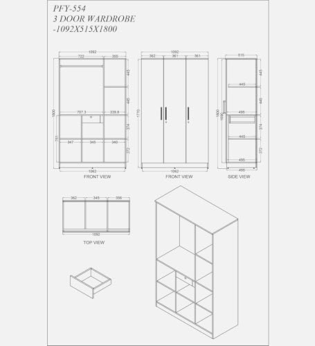 Image of Mintwud Pepperfry Engineered Wood Wardrobe with 3 Doors Storage and 1 Hanging Rod | Wooden Almirah Cupboard for Clothes Storage Organizer for Living Room Home Bedroom Furniture (White Finish)