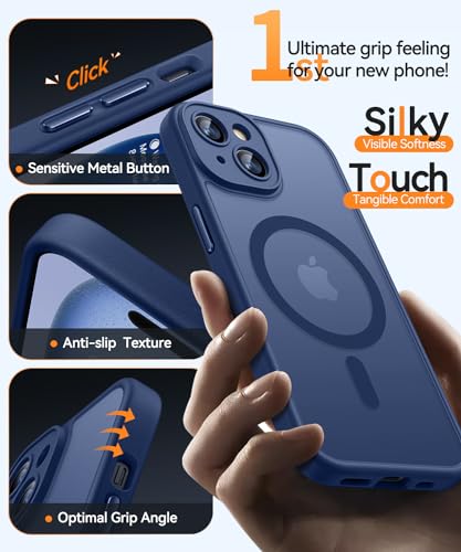 Image of CANSHN Magnetic for iPhone 15 Plus Case, Upgraded [Full Camera Protection] [Compatible with Magsafe] [Translucent Matte] Shockproof Protective Phone Case for iPhone 15 Plus 6.7 inch - Deep Blue