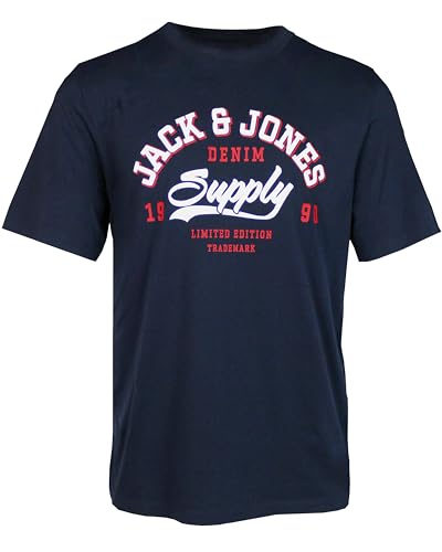 JACK & JONES Herren 4er Pack T-Shirts mit Aufdruck Baumwolle, verschiedenen Logos (DE/NL/SE/PL, Alphanumerisch, XXL, Regular) (Black… – Ansicht 3