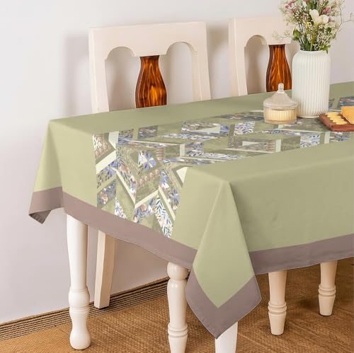 Image of Casableu Matheran Olive Table Cloth for 6 Seater Dining Table | 60x72 Inch Rectangular Table Cover with Solid Border | Dust-Proof, Washable Fabric | Decorative Dining Table Cover for Home