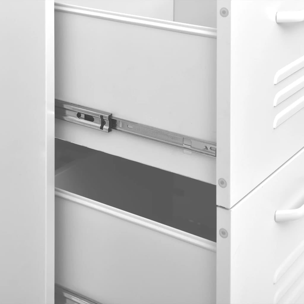 vidaXL 6-Drawer Steel Cabinet with Ball Bearing Runners - White, 31.5"x13.8"x40" - Spacious 3-Section Drawers