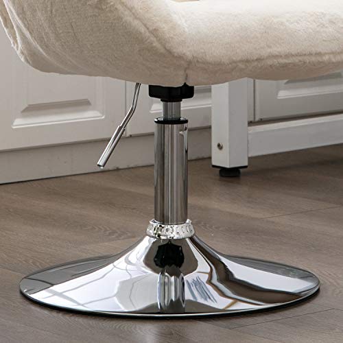 Comfy Home Office Chair with no Wheels, Modern Faux Fur Swivel Desk Chair, for Living Room, Bedroom, Vanity, Height Adjustable, Plush Microfiber Faux Fur, Ivory - Thumbnail 4