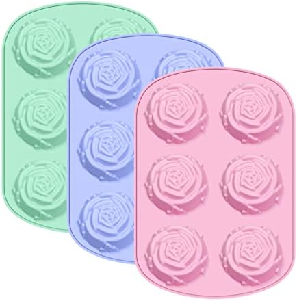 La chat Silicone Soap Molds, rose silicone mold for Soaps Making, Cake Baking Mold for Biscuit, Chocolate candy, flower Ice Cube Tray 3 Packs