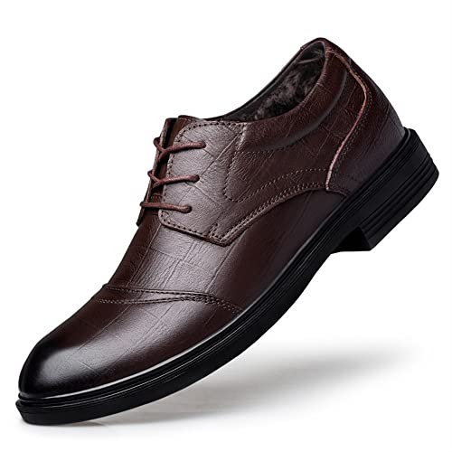 Single Season Shoes Dress Oxford for Men Lace Up Round Burnished Toe Derby Shoes Leather Rubber Sole Low Top Non Slip Prom Very Popular Among Young People (Color : Brown Lined, Size : 5