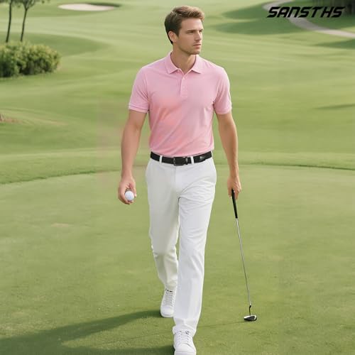 Image of SANSTHS Elastic Woven Golf Belt for Men, 1.3 inch Casual Stretch Braided Web Belt with Pin Buckle for Golf Jeans Casual Pants