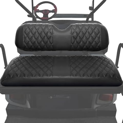 LEAPGOMAX Golf Cart Rear Seat Covers for EZGO Club Car Yamaha Aftermarket Rear Seat Only-Thick Vinyl Leather with Custom Diamond Design Comfortable/Anti-Scratch/Anti-Fading/Easy to Install Cover