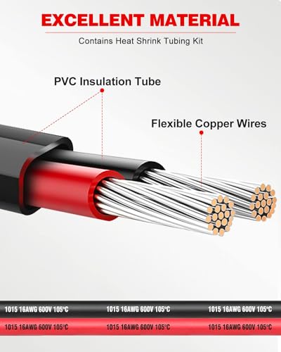 NAOEVO 16 Gauge Wire 2 Conductor Electrical Wire, 16 AWG Stranded PVC Cord, 12V Low Voltage/Tinned Copper/Flexible Cable for Automotive Wiring, Lamp Cord, Marine Cable (15FT)