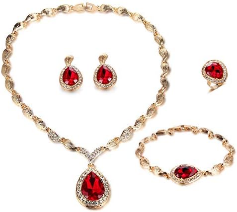 FUNOJOY Womens Luxury Africa Dubai 18k Gold Plated Jewelry Sets Wedding Rhinestone Crystal Bib Statement Necklace Earrings Set for Brides Party Prom