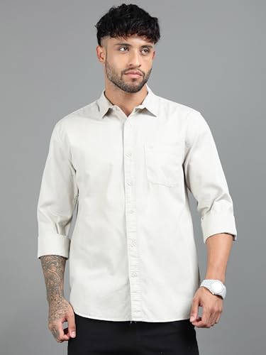 Image of Men Slim Fit Solid Spread Collar Casual Shirt