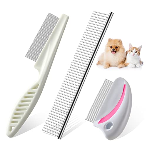 Mikikit 3pcs Pet Grooming Combs Ergonomic Dog Brush Kit for Hair Removal Dematting Skin Massage Grooming Tools for Cats Dogs