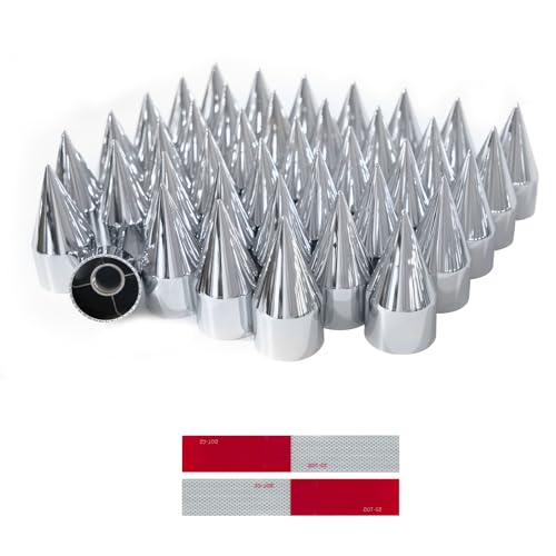 60Pcs 32/33mm Semi Trucks Spike Lug Nuts Covers, ABS Chrome Plastic Anti-Rust Pointed Screw-on Wheel Nut Caps, Lug Nut Covers for Semi Trucks Trailer