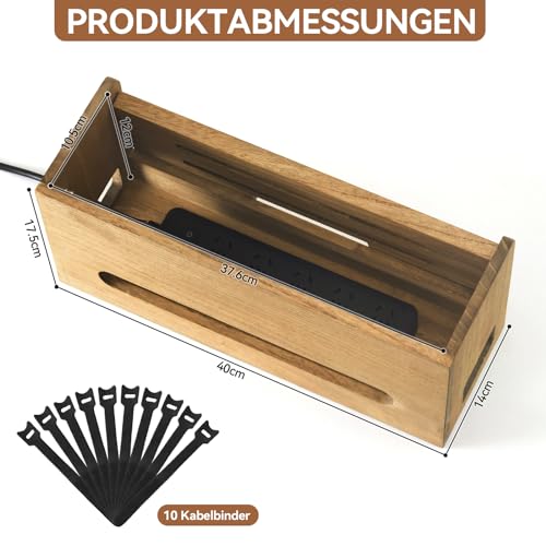 KIRIGEN Holzkabelbox - Natürlicher Paulownia-Holz Kabelorganisator, Pflanzenöl-Finish, Sichere und Elegante Kabelmanagement-Lösung braun