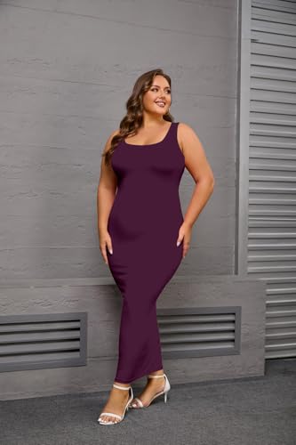 Image of YeGine Women Plus Size Sleeveless Bodycon Maxi Dresses Sexy Slim Tank Dresses