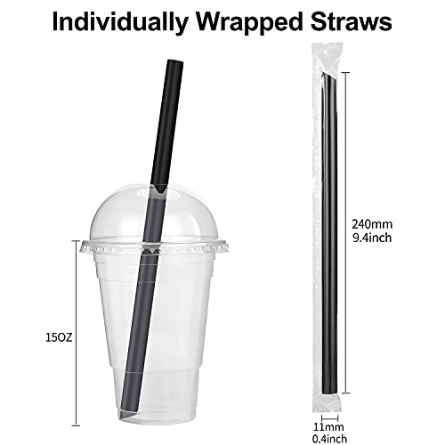 Renyih 400 Pcs Black Boba Straws Jumbo Smoothie Straws,Individually Wrapped Disposable Plastic Large Wide-Mouthed Milkshake Drinking Straws(0.43" Wide X 9.45" Long) #TOP1