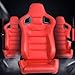 2 Pieces Universal Racing Seats with Dual Lock Sliders, Red PVC Leather, For Car Use（Left and Right）