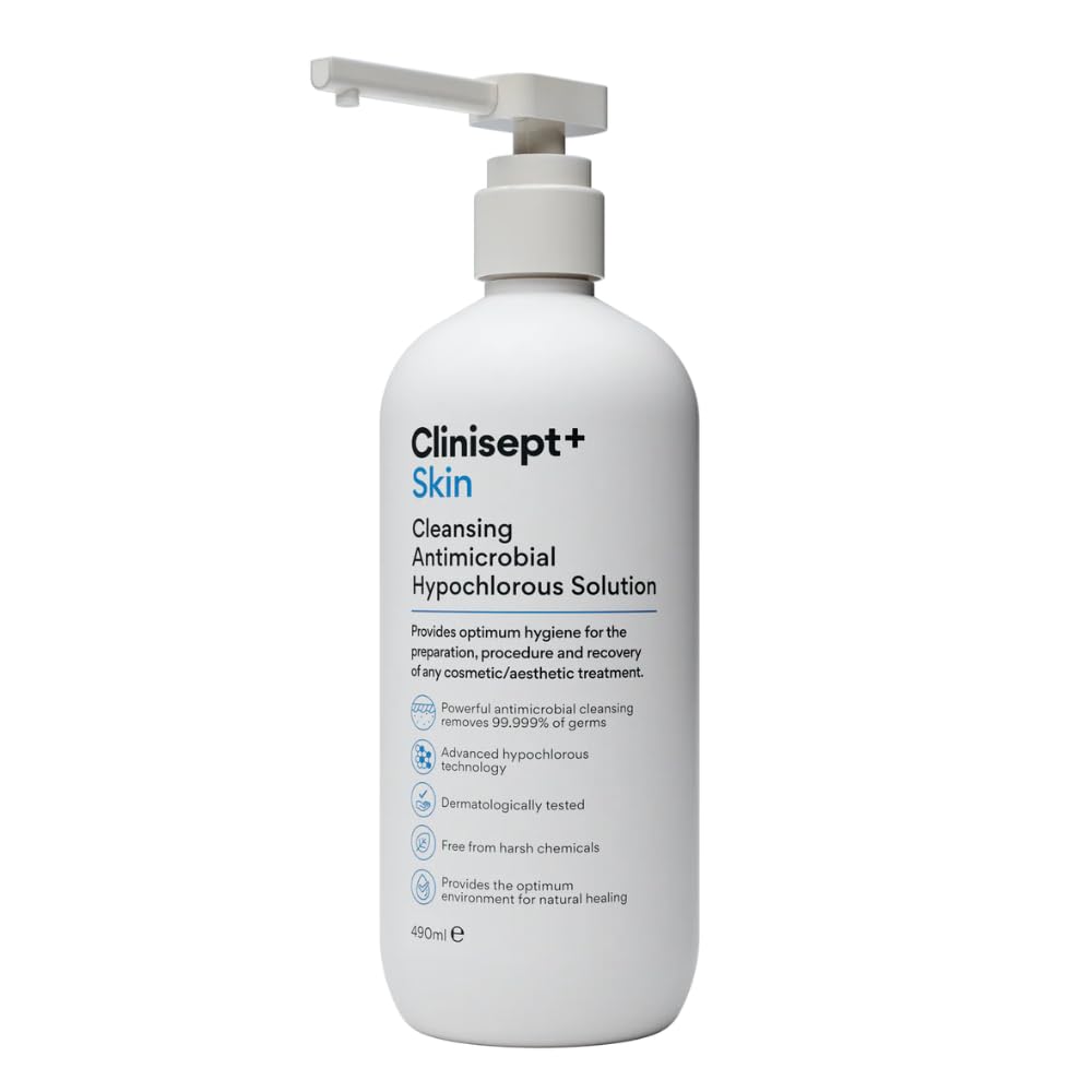 Clinisept Skin 490ml - High-Purity Hypochlorous Acid Skin Cleanser with Pump - Professional In-Clinic Skin Prep Solution for Pre and Post-Treatment Hygiene - Alcohol-Free for Sensitive Skin Care