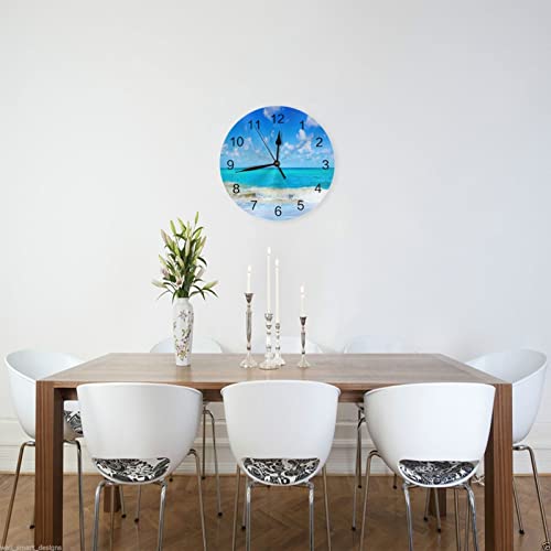 Vbcdgfg Round Wall Clock Blue Beach Sea Wave Clock10 Inch Silent Non Ticking Wall Clocks Battery Operated For Home Office School Decor ¡­ #TOP1