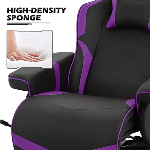 Monibloom Gaming Chair Recliner Ergonomic Reclining Game Chair Bedroom Single Sofa Video Game Couch Pu Leather Theater Seating With Cup Holder For Rv Home Bedroom Living Room Gaming Relaxing, Purple #TOP4