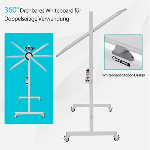 FANTASK Doppelseitiges mobiles Weißtafel, 120 x 90 cm, höhenverstellbares magnetisches rollendes Whiteboard mit Rädern & Ständer