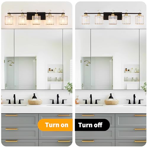 Image of Lxybcce Bathroom Vanity Lights Over Mirror - Easy Installation with Clear Guide, 5-Light Shadow-Free Design, Black and Gold Crystal Finish - for Modern Home Bathroom Lighting Fixtures in DIY Projects