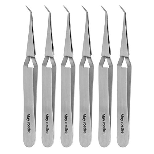 Lot de 6 pincettes à souder – pince à épiler industrielle – pince à épiler technique – fine – Pointe coudée – Acier inoxydable