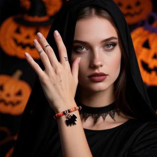 Halloween Bracelets for Women Charms Goth Bead Stretch Bracelet Punk Pumpkin Ghost Spider Bracelets Witch Halloween Slap Bracelets Emo Accessories Halloween Prom Custom Accessories for Women2