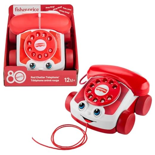 Fisher-Price Baby Toy Red Chatter Telephone, Mattel 80th Anniversary Edition Pull-Along Activity for Infants & Toddlers Ages 1+ Years