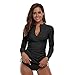 Women's UV Sun Protection UPF 50+ Long Sleeve Rash Guard Wetsuit Swimsuit Top (901 S, Black)