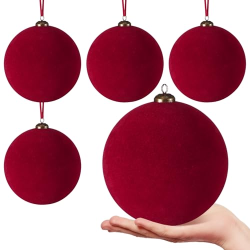 4-Pcs-Large-Velvet-Christmas-Balls-6-Inch-Christmas-Tree-Decorations-Christmas-Ornaments-Balls-for-Family-Holiday-Wedding-Party-Xmas-Tree-Hanging-DecorationWine-Red