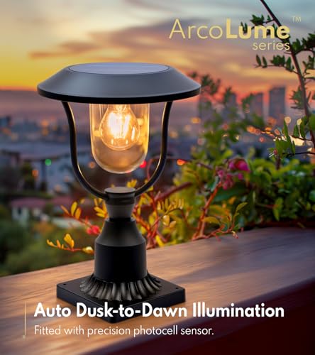 Solar Lamp Post Light, 3000K Dusk to Dawn Aluminum Solar Lamp Post with Pier Mount Base, Solar Post Lights Outdoor Waterproof, Decorative Lamp for Garden, Patio, Landscape Pole Pillar