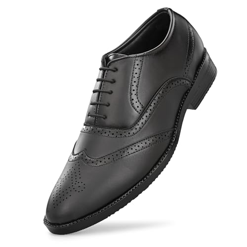 Image of Premium Classic Business Casual Brogue Shoe, Black, Lace-Up Oxford Style, Wingtip Design