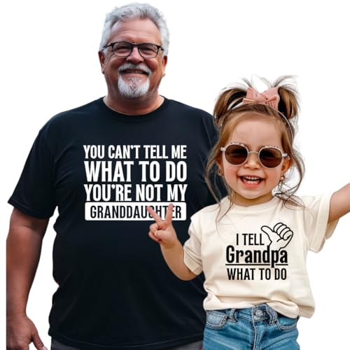Funny Grandpa Granddaughter Matching Shirt I Tell Grandpa What to Do Grandfather Girl Gift Birthday Christmas Fathers Day Personalized Papaw Tshirt Multicolor