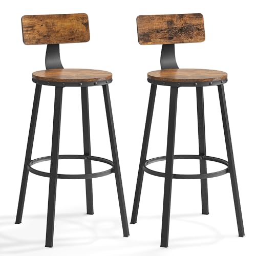 VASAGLE Bar Stools Set of 2, Bar Height Stools, 28.9 Inches Counter Barstools Chairs with Back for...