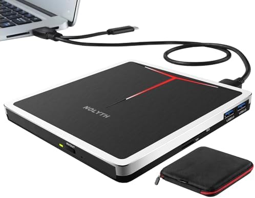 NOLYTH Externes DVD Laufwerk, Plug and Play DVD Brenner Extern für Laptop | USB & USB C CD Laufwerk für Mac MacBook Neo Windows PC, Tragbar Externe Optische Laufwerke mit SD/TF/2 U