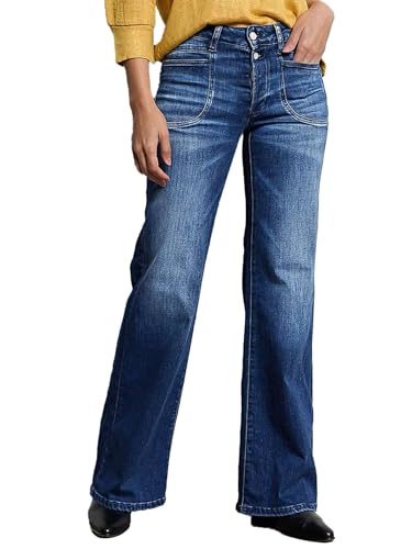 Flamingals Straight Leg Jeans for Women Mid Waisted Stretchy Bootcut Jeans Dual Button Asymmetrical Pocket Trendy Denim Jeans