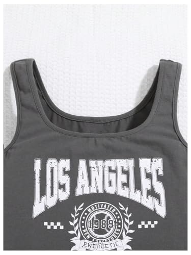 SHENHE Girl's Letter Graphic Ruched Bodycon Y2k Scoop Neck Sleeveless Casual Mini Tank Dress3