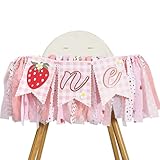 Sweet One High Chair Banner - Strawberry & Berry 1st Birthday Decorations, Cake Smash Photo Props