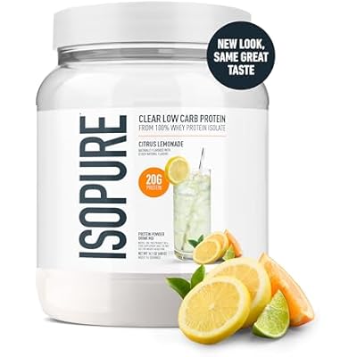 Isopure Clear Whey Isolate Protein Powder, Lactose Free, Gluten Free, Naturally Flavored, Citrus Lemonade, 20g Protein Per Serving, 14.1 Oz, 16 Servings (Packaging May Vary)