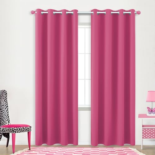 KOUFALL Hot Pink Curtains 2 Panels,Blackout Room Darkening Curtains for