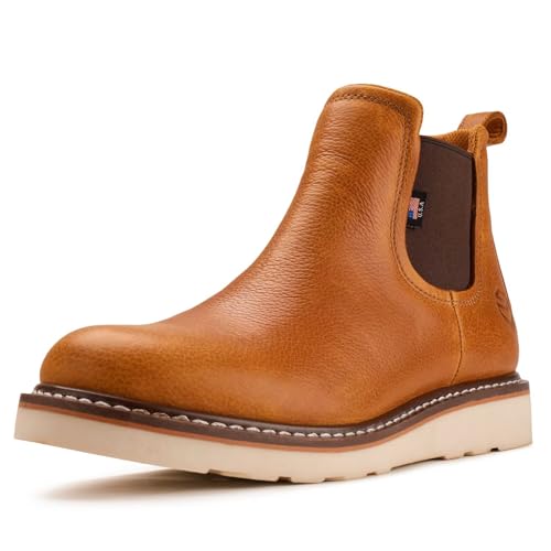 Image of SUREWAY 6 inch Mens Slip On Chlesea Work Boots for Men-Soft Toe,Goodyear Welt,Extremely Comfortable Durable Proved,Superior Oil /Slip Resistant,Thicker Leather,EH Safety Industrial Construction Boots 607 LT-BN