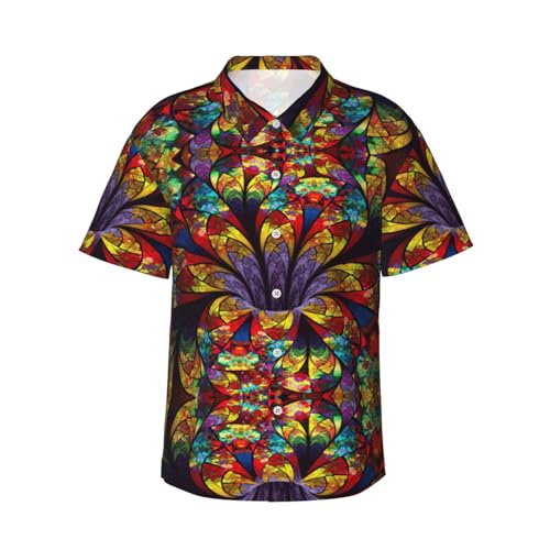 Chemise hawaïenne homme avec imprimé artistique de fleurs vitrail