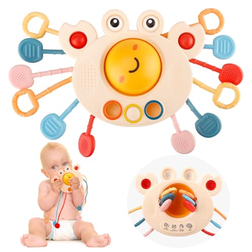 Image of Baby Montessori Sensory Toy for Babies, Silicone Pull String Teething Toy, Baby Toys for 6-12-18 Months Newborn Boys and Girls (Orange)