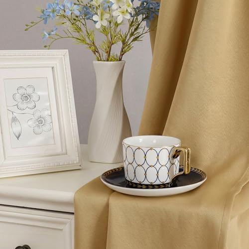Image of Simplebrand Gold Window Valance for Kitchen 14 Inches Long 2 Panels Set, Room Darkening Valance Curtains for Living Room, Grommet Short Privacy Kitchen Curtains for Bedroom Kids Room, 40Wx14L