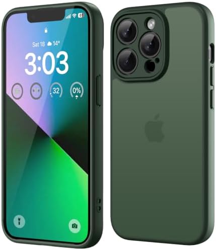 ORDA für iPhone 13 Pro Hülle, Vollständiger Kameraschutz Stoßfest, Grün | Matt Handyhülle für iPhone 13 Pro, Kratzfest Transluzente Rückseite Schutzhülle, Anti-Fingerabdruck Case
